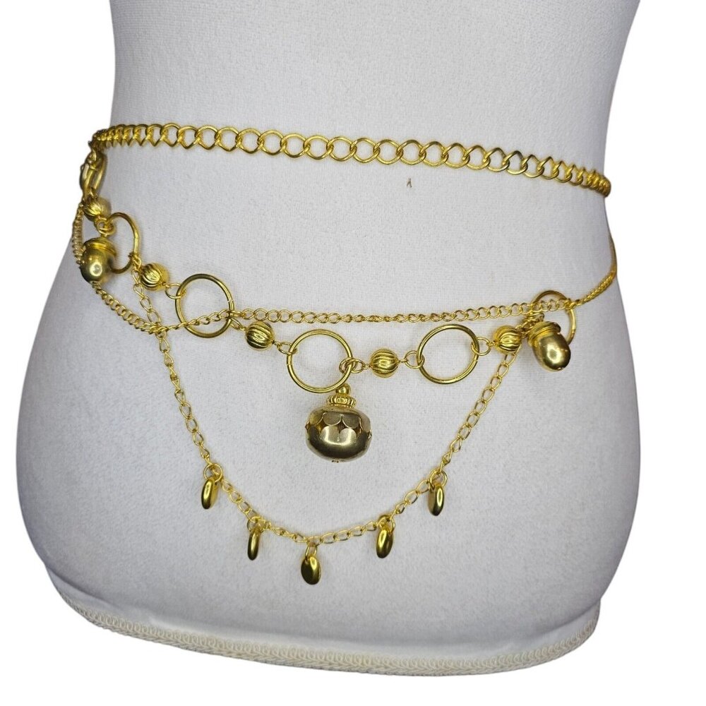 Gold Tone Metal Chain Waist Belt‎ Charm Up To 45" Adjustable Boho Bikini Belt